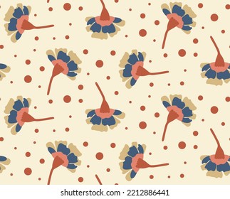 Fondo aislado de las flores de la clavija retro de dibujo a mano y puntos del patrón vectorial sin soldadura