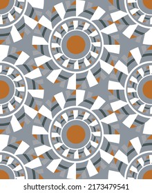 Abstract Hand Drawing Retro Ethnic Traditional Geometric Shapes Circles Seamless Vector Pattern Isolated Background