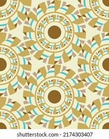 Abstract Hand Drawing Retro Ethnic Traditional Geometric Shapes Circles Seamless Vector Pattern Isolated Background