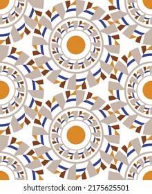 Abstract Hand Drawing Retro Ethnic Traditional Geometric Shapes Circles Seamless Vector Pattern Isolated Background