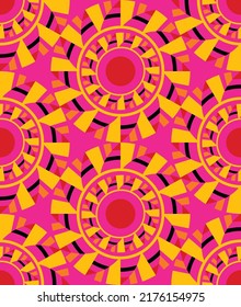 Abstract Hand Drawing Retro Ethnic Traditional Geometric Shapes Circles Seamless Vector Pattern Isolated Background