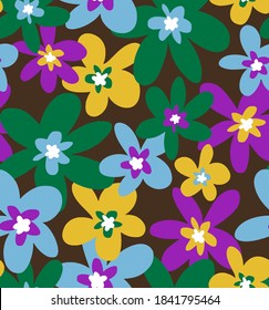 Abstract Hand Drawing Retro Flowers Repeating Vector Pattern Isolated Background