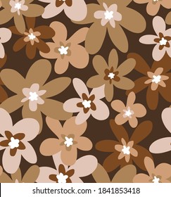 Abstract Hand Drawing Retro Flowers Repeating Vector Pattern Isolated Background