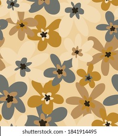 Abstract Hand Drawing Retro Flowers Repeating Vector Pattern Isolated Background