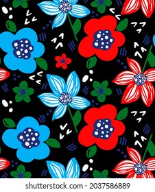 Abstracto Flores Retro Dibujo Mano Hojas y Formas Geométricas Patrón de vectores sin inconvenientes Fondo aislado