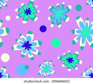 Abstract Hand Drawing Retro Flowers and Dots Seamless Vector Pattern Isolated Background