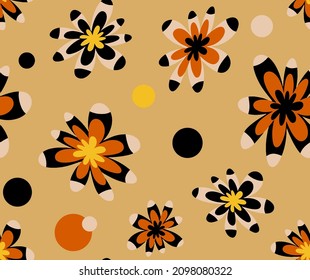 Fondo aislado de las flores retro de dibujo manual y puntos sin soldadura del patrón vectorial
