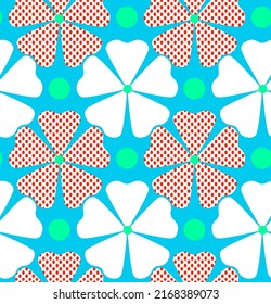 Abstraktes Handziehen von Retro-Blumen und Punkten Nahtloses Vektormuster einzeln auf Hintergrund