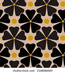 Abstract Hand Drawing Retro Flowers and Dots Seamless Vector Pattern Isolated Background