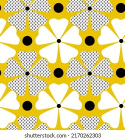 Fondo aislado de las flores retro de dibujo manual y puntos sin soldadura del patrón vectorial