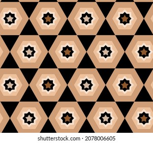 Abstract Hand Drawing Retro Geometric Hexagon Triangle and Star Shapes Seamless Vector Pattern Isolated Background