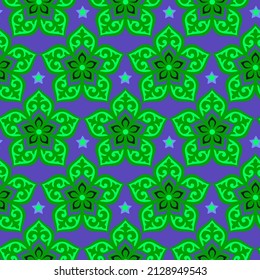 Abstract Hand Drawing Retro Geometric Ethnic Traditional Flowers and Stars Tile Ceramic Motifs Seamless Vector Pattern Isolated Background