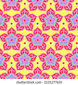 Abstrakte Handzeichnung Retro Geometrisches ethnisches Ethnisches Traditionelles Blumen und Sterne Tile Keramikmotive Nahtloses Vektormuster isolierter Hintergrund
