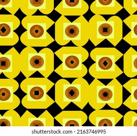 Abstract Hand Drawing Retro Geometric Shapes Squares Circles Seamless Vector Pattern Isolated Background