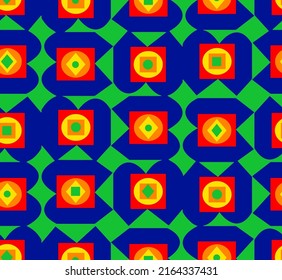 Abstract Hand Drawing Retro Geometric Shapes Squares Circles Seamless Vector Pattern Isolated Background