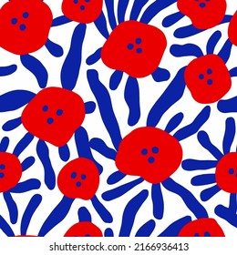 Abstracto Dibujo Mano Retro Flores Geométricas de Adormidera y deja un patrón vectorial sin soldadura Fondo aislado