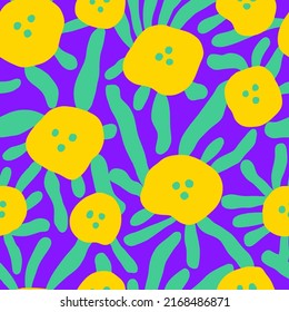 Abstraktes Handzeichnen, geometrische Mohnblumen und Blätter Nahtloses Vektormuster, isolierter Hintergrund