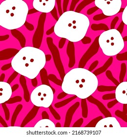 Abstract Hand Drawing Retro Geometric Poppy Flowers and Leaves Seamless Vector Pattern Isolated Background