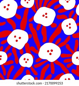 Abstract Hand Drawing Retro Geometric Poppy Flowers and Leaves Seamless Vector Pattern Isolated Background