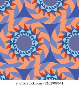 Abstract Hand Drawing Retro Geometric Wheels Optical Illusion Seamless Vector Pattern Isolated Background