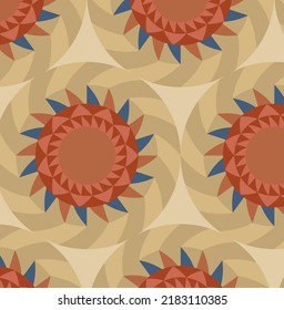 Abstract Hand Drawing Retro Geometric Wheels Optical Illusion Seamless Vector Pattern Isolated Background