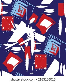 Abstract Hand Drawing Retro Geometric Brush Strokes Splashes Stains Seamless Vector Pattern Isolated Background