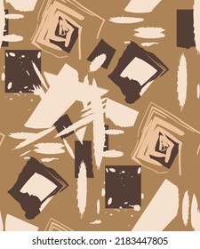 Abstract Hand Drawing Retro Geometric Brush Strokes Splashes Stains Seamless Vector Pattern Isolated Background