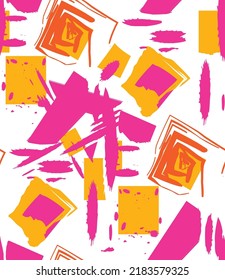Abstract Hand Drawing Retro Geometric Brush Strokes Splashes Stains Seamless Vector Pattern Isolated Background
