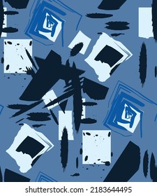Abstract Hand Drawing Retro Geometric Brush Strokes Splashes Stains Seamless Vector Pattern Isolated Background