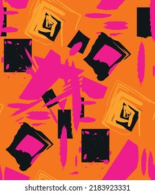 Abstract Hand Drawing Retro Geometric Brush Strokes Splashes Stains Seamless Vector Pattern Isolated Background