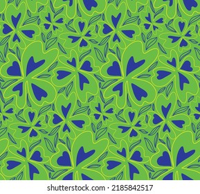Abstract Hand Drawing Retro Geometric Hibiscus Flowers and Leaves Seamless Vector Pattern Isolated Background