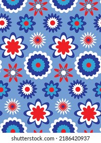 Abstract Hand Drawing Retro Geometric Flowers Seamless Vector Pattern Isolated Background