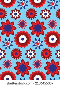 Abstract Hand Drawing Retro Geometric Flowers Seamless Vector Pattern Isolated Background