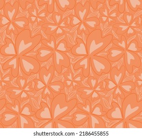 Abstract Hand Drawing Retro Geometric Hibiscus Flowers and Leaves Seamless Vector Pattern Isolated Background
