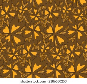 Abstract Hand Drawing Retro Geometric Hibiscus Flowers and Leaves Seamless Vector Pattern Isolated Background