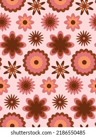 Abstract Hand Drawing Retro Geometric Flowers Seamless Vector Pattern Isolated Background