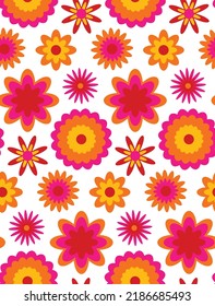 Abstract Hand Drawing Retro Geometric Flowers Seamless Vector Pattern Isolated Background