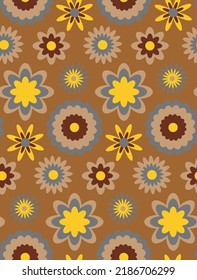 Abstract Hand Drawing Retro Geometric Flowers Seamless Vector Pattern Isolated Background