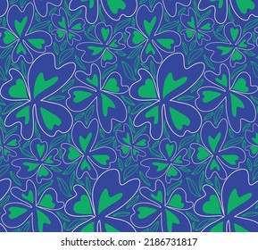 Abstract Hand Drawing Retro Geometric Hibiscus Flowers and Leaves Seamless Vector Pattern Isolated Background