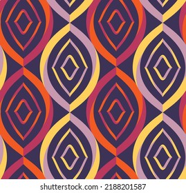 Abstract Hand Drawing Retro Geometric Diamond Ellipses Art Deco Shapes Seamless Vector Pattern Isolated Background 