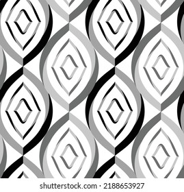 Abstract Hand Drawing Retro Geometric Diamond Ellipses Art Deco Shapes Seamless Vector Pattern Isolated Background 