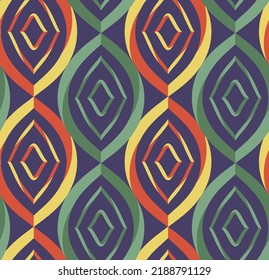 Abstract Hand Drawing Retro Geometric Diamond Ellipses Art Deco Shapes Seamless Vector Pattern Isolated Background 
