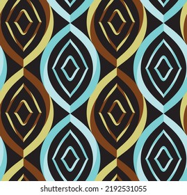 Abstract Hand Drawing Retro Geometric Diamond Ellipses Art Deco Shapes Seamless Vector Pattern Isolated Background 