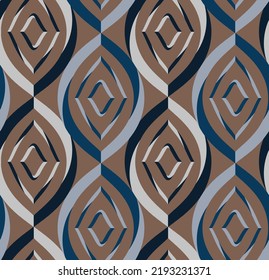 Abstraktes Handzeichnen, geometrischer Retro-Diamant-Ellipsen Art-Deco-Formen Nahtlose Vektormuster einzeln auf Hintergrund 