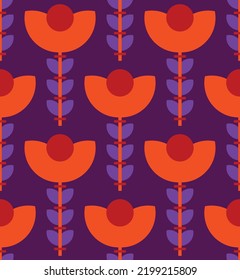Abstract Hand Drawing Retro Geometric Tile Flowers and Leaves Seamless Vector Pattern Isolated Background
