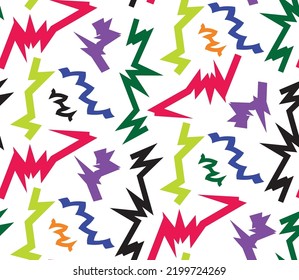 Abstract Hand Drawing Retro Geometric Zig Zag Shapes Arrows Seamless Vector Pattern Isolated Background