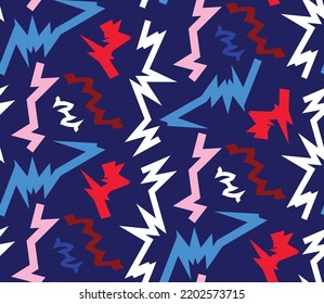 Abstract Hand Drawing Retro Geometric Zig Zag Shapes Arrows Seamless Vector Pattern Isolated Background