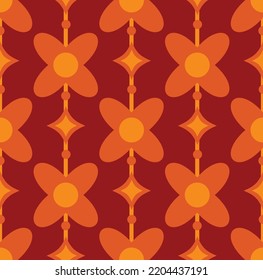 Abstract Hand Drawing Retro Geometric Tile Flowers Vertical Stripes and Diamond Shapes Seamless Vector Pattern Isolated Background
