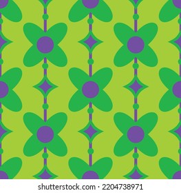 Abstract Hand Drawing Retro Geometric Tile Flowers Vertical Stripes and Diamond Shapes Seamless Vector Pattern Isolated Background