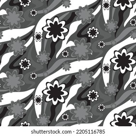 Resumen Dibujo manual Retro Tiras de tigre de cebra ondulante geométrica con flores Patrón vectorial sin soldadura Fondo aislado 